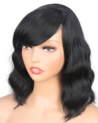 Short Wavy Wigs With Bangs 14 Inch Black Wigs For Black Women Natural Looking Soft Light Synthetic Hair Replacement Wigs Heat Resistant (14 inch,black)