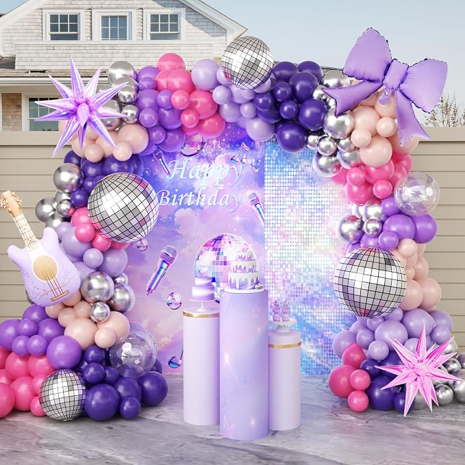JOGAMS 171Pcs Kpop Balloons Arch Kit, Idol Stage Style Pink Purple Silver Disco by JOGAMS