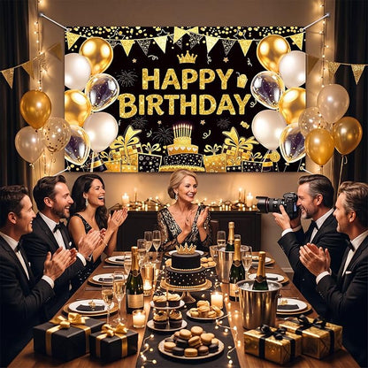 Blulu Happy Birthday Backdrop Banner Sign Poster Large Fabric Glitter Balloon - Image 5
