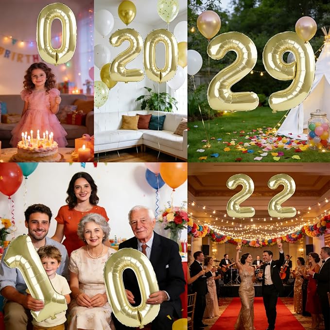 40 Inch Number 29 Balloons for 29th Birthday Party Decorations, 0-100 Champagne - Image 7