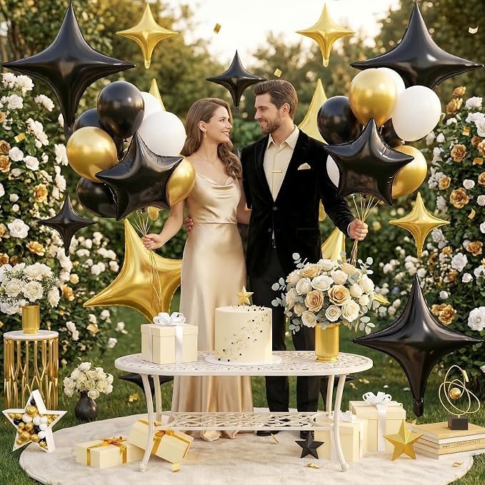 Black Gold Star Balloons, 26 Inch and 10 Inch Gold Stars Shaped Balloon - Image 7