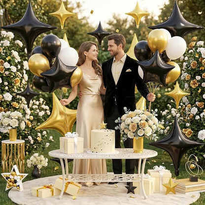Black Gold Star Balloons, 26 Inch and 10 Inch Gold Stars Shaped Balloon - Image 7
