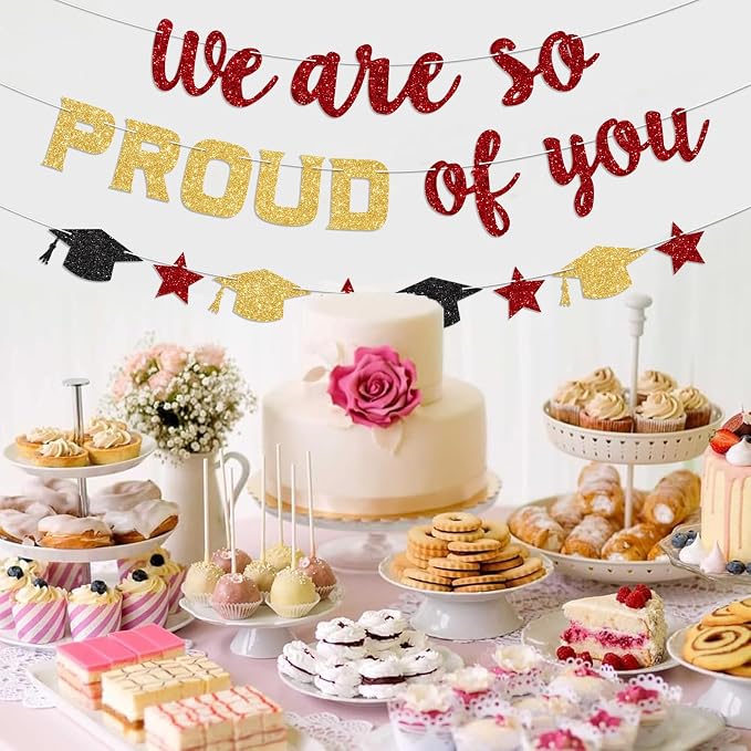 We Are So Proud of You Banner Prestrung Red and Gold Graduation Banner - Image 6