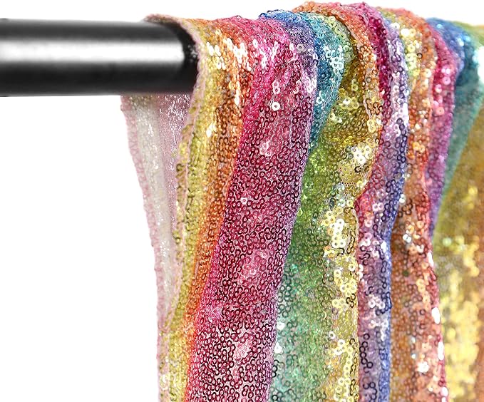 2×8FT-2PCS Rainbow Sequin Backdrop Curtains Panels, Photography Backdrop - Image 4