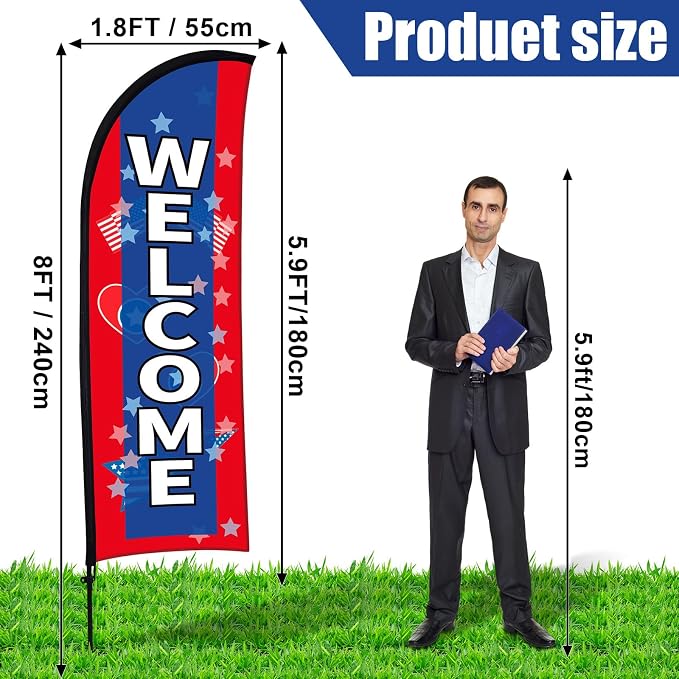 Buryeah 2 Sets Welcome Feather Flag Sign Kit 8 ft Welcome Banners Swooper Flag - Image 2