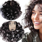 Real Human Hair Topper for Thinning Hair Women Clip in Straight Hairpiece Silk Base Natural Black 12 in