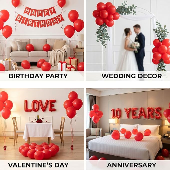 50pcs 12 Inch Vibrant Red Latex Balloons | Premium Red Balloons - Image 5