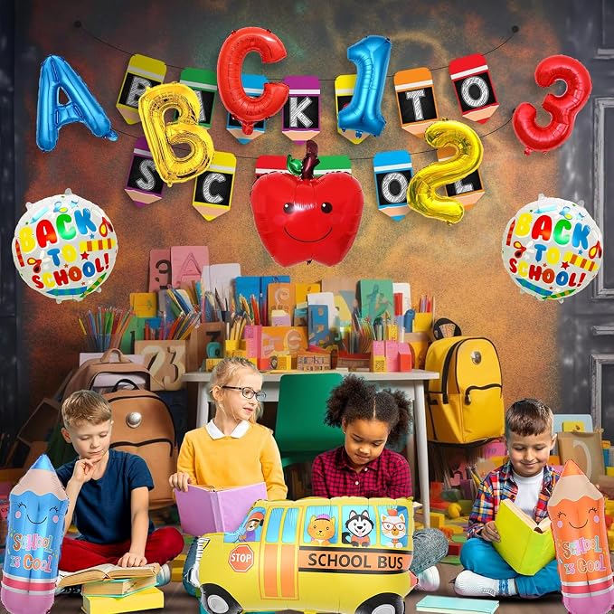 12 Pcs Back to School Balloons, School Bus Balloon, Letter Balloons Pencil Foil - Image 7