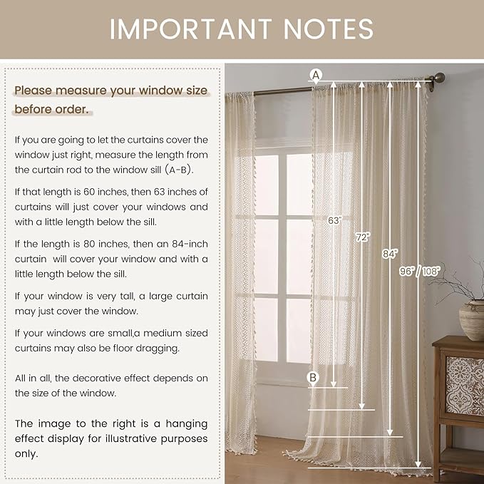 WAZZIO Boho Crochet Curtains for Living Room Lace Curtains 84 Inches Long 2 - Image 3