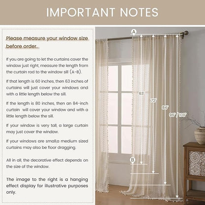WAZZIO Boho Crochet Curtains for Living Room Lace Curtains 84 Inches Long 2 - Image 3
