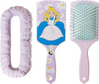 LUV HER Kids Hair Brush & Spa Headband Set for Girls - Features Disney Alice in Wonderland - Fun Grooming Kit for Detangling, Styling & Skincare - Soft & Stretchy One Size, Ages 3+