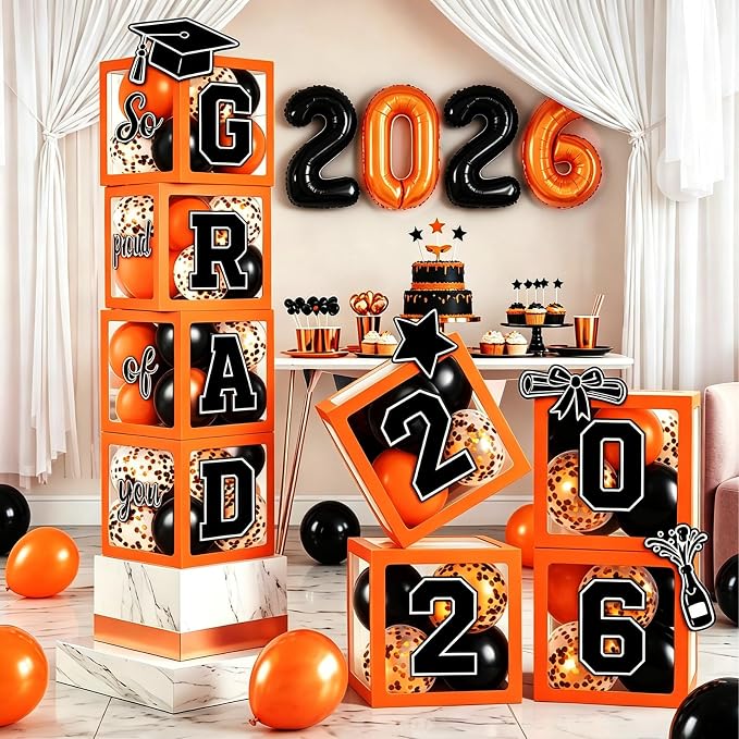 2026 Graduation Balloon Boxes Decorations – Clear Balloon Box Stack by Kreyfer