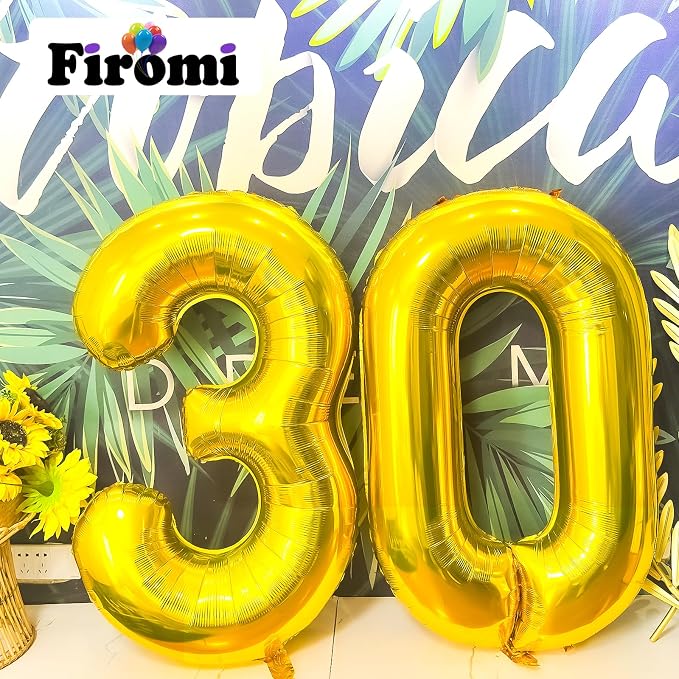 FIROMI 30 Number Balloons Gold Big Foil Mylar 30th Balloon Numbers 40-inch | - Image 3