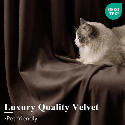 Brown Velvet Curtains Blackout for Living Room, W52 x L84, 2 Panels | Room - Image 5