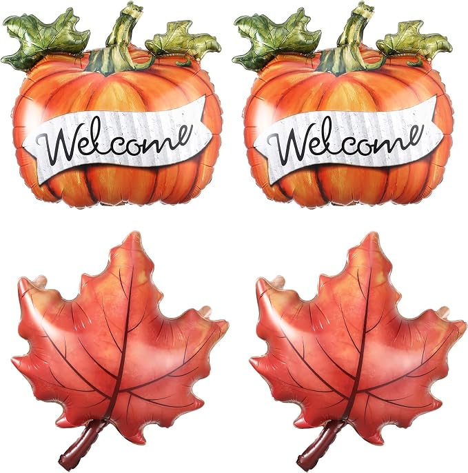 Fall Thanksgiving Balloon 4 Pieces Orange Maple Pumpkin Foil Balloons | by GIHOO