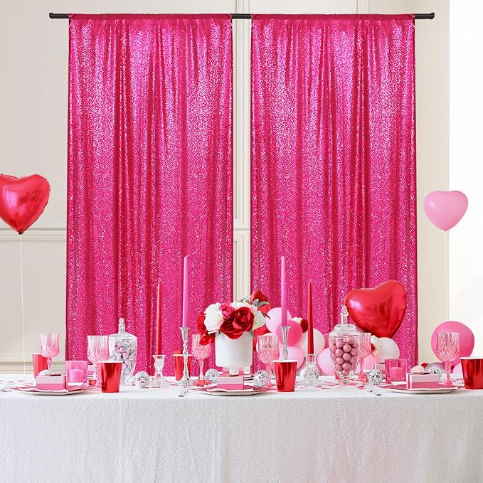 PartyDelight Hot Pink Sequin Backdrop Curtains 5x10ft 2 Panels | Sparkly 3mm - Image 4