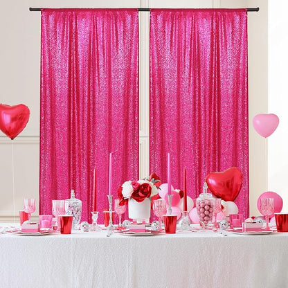 PartyDelight Hot Pink Sequin Backdrop Curtains 5x10ft 2 Panels | Sparkly 3mm - Image 4