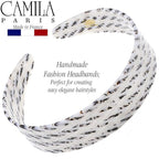 Camila Paris CP3462 French Headband for Women, Handmade White and Gray, Strong Hold Grip Women's Hair Band, Ligth and Very Flexible, No Slip and Durable Styling Girls Hair Accessories, Made in France