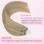 YoungSee Micro Loop Hair Extensions Real Human Hair Blonde Micro Link Hair Extensions Golden Blonde Highlights Beaded Hair Extension 16In 50g 50s Straight Hair Cold Fusion Hair Extension