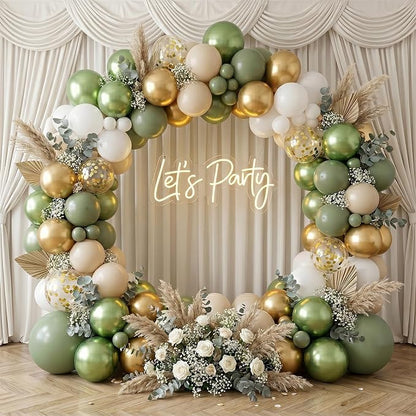 Sage Green Gold Balloons, 12 Inch 60 Pcs Metallic Olive Green White Gold - Image 6