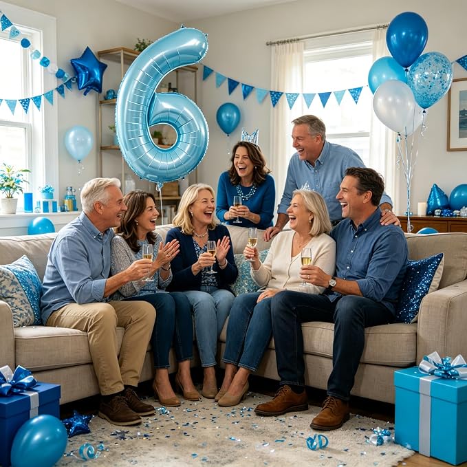 40 Inch Light Blue Number 6 Balloon | 6 Birthday Balloon - Image 5