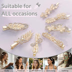 7 Pcs Gold Hair Clips for Women - Vintage Opal & Pearl Hair Barrettes with Rhinestone, Elegant Flower Butterfly Duckbill Alligator Clips, Bridal Wedding Hair Accessories for Thick Thin Hair Styling