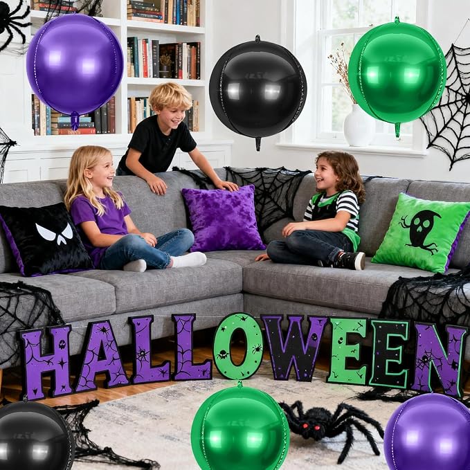6Pcs Black Green Purple Round Foil Balloons, Giant 4D Round Ball Balloon - Image 5