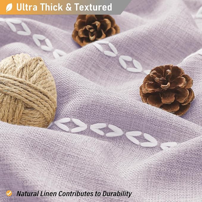 Small Boho Linen Heavy Duty Cloth Shower Curtain Set, Lavender | Stall Size - Image 3