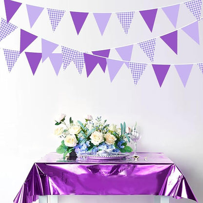 32Ft Purple Party Decorations Purple Gingham Triangle Flag Plaid Checkered - Image 4