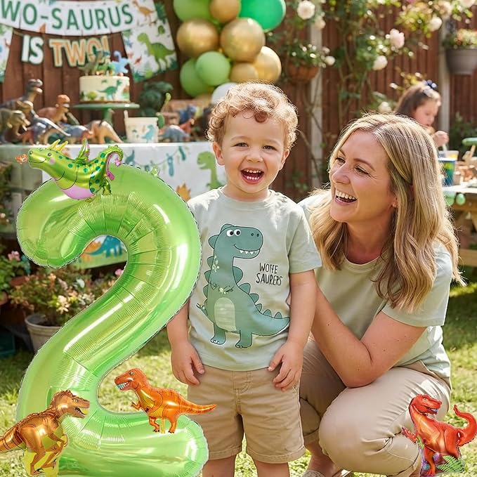 Dinosaur 2nd Birthday Decorations 40 Inch Giant Green Number 2 Foil Balloon | - Image 5