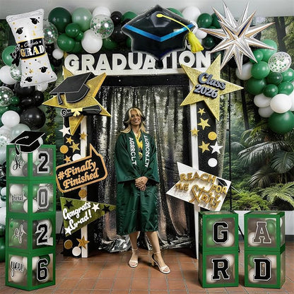 Congratulations Graduation Decor Class of 2026 Green and Black Balloons Arch kit - Image 3