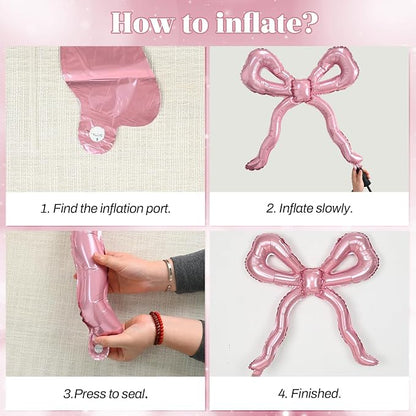 Pink Bow Happy Birthday Balloons Banner, 22 Inch Pearl Pink Bow Foil Balloons - Image 6