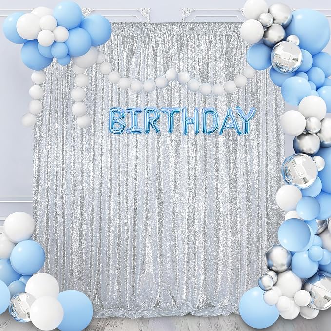 8ft x 8ft Silver Sequin Backdrop CurtainBackdrop - Image 3