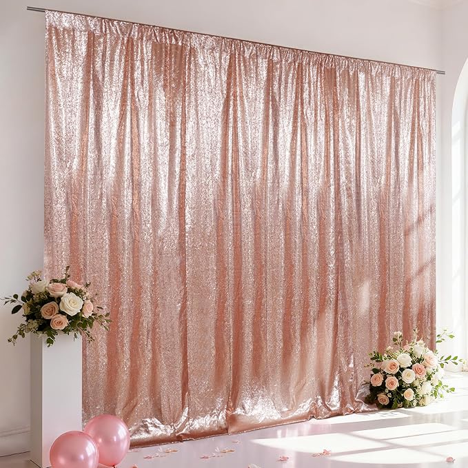 SquarePie 10x10ft Rose Gold Sequin Backdrop, High Density Non-Transparent by SquarePie