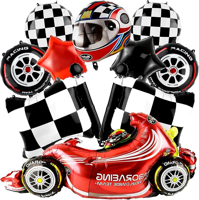 Race Car Balloons 10 pcs Tire Wheel Balloons Chequered Flag Balloons Helmet by Lukinuo
