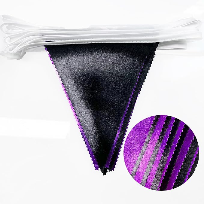 Purple and Black Party Decorations Metallic Fabric Triangle Pennant Banner Flag - Image 3