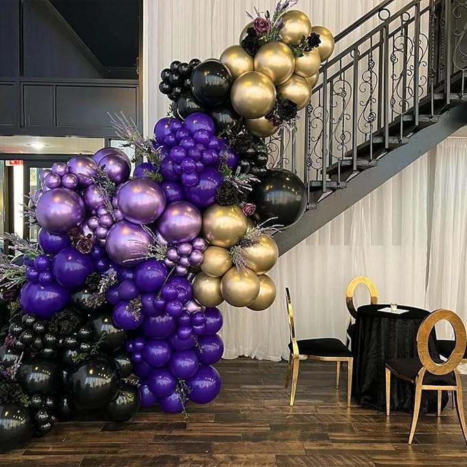Purple and Black Balloons, 12 Inch Metallic Purple Black Party Balloons - Image 6