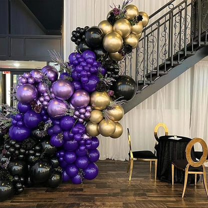 Purple and Black Balloons, 12 Inch Metallic Purple Black Party Balloons - Image 6