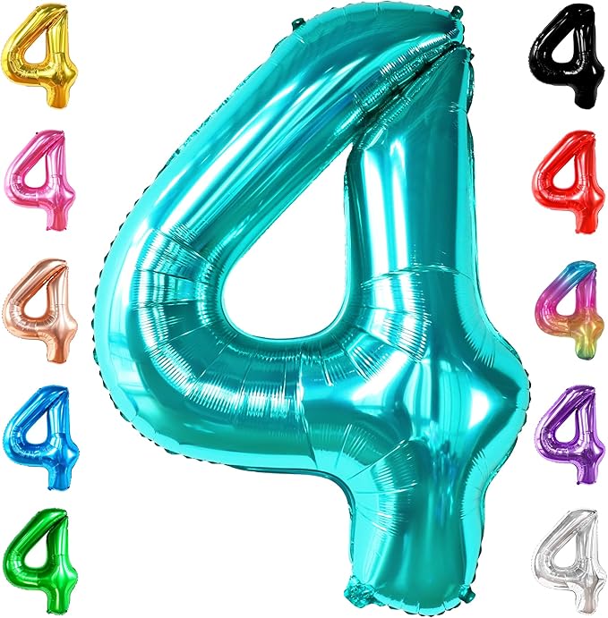 KatchOn Aqua Blue Number 4 Balloon 40 Inch | Mermaid Number 4 Balloon by KatchOn