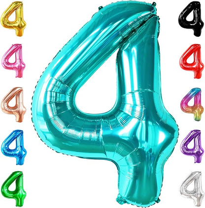KatchOn Aqua Blue Number 4 Balloon 40 Inch | Mermaid Number 4 Balloon by KatchOn