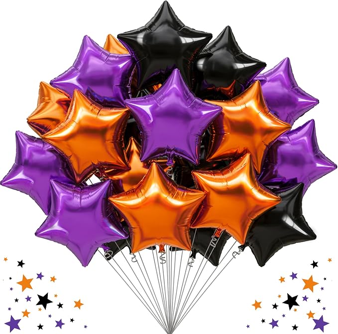 TONIFUL 30 Pcs Star Balloons 18 Inch Large Orange Black Purple Foil Balloon | by TONIFUL
