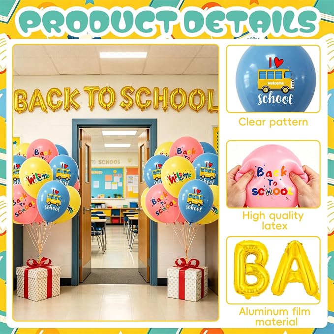 Back to School Balloons Decoration Kit, 16 Inch Gold Letter Balloon Banner - Image 3