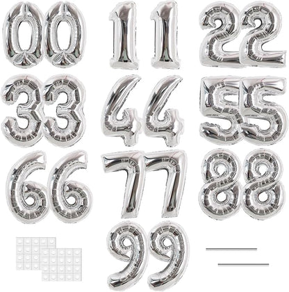 TONIFUL 20 Pcs Number Balloon 2 Set 16 Inch Fat Silver 0-9 Numbers Balloons | by TONIFUL