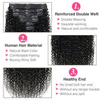 20 inch 3c 4a Kinky Curly Clip ins Real Human Hair for Full Head Full Curly Clip on Hair Extensions Natural Black Color Clip in Hair For Women 120g/pack(20inch,#1B)