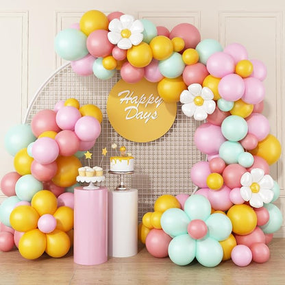 Daisy Balloon Garland Arch Kit, Retro Yellow Pink Green Hippie Boho Balloons by BTZO