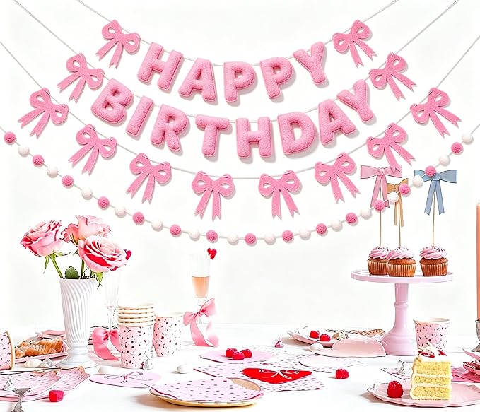 Pre-Strung Pink Birthday Decorations 3D Pink Birthday Banner by Unknown