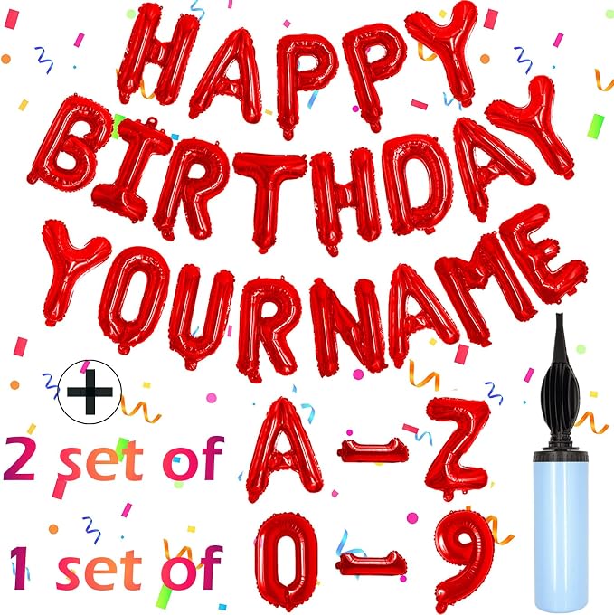 Red Happy Birthday Balloon Banner Set -16" Foil Letters Balloons | 76pcs by Awfrky-AllforYou
