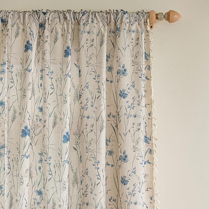 ENJOYBRIDAL Floral Curtains 96 Inches Rod Pocket Semi Sheer Drapes - Image 2