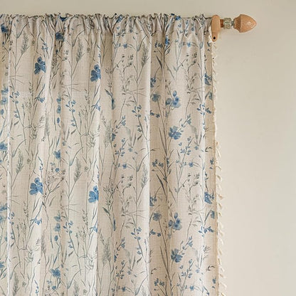 ENJOYBRIDAL Floral Curtains 96 Inches Rod Pocket Semi Sheer Drapes - Image 2