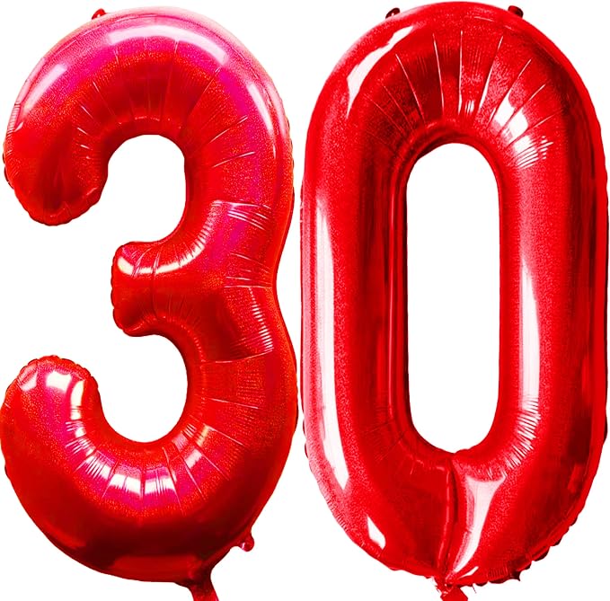 Jonhamwelbor 40 Inch Laser Red 30 Balloon Numbers Foil Mylar Giant Balloon by Jonhamwelbor